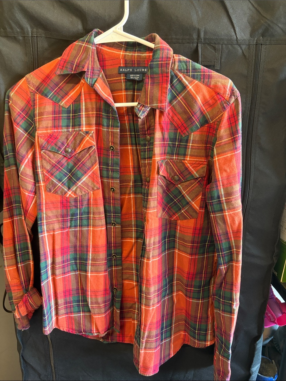Ralph Lauren Orange, Green and Red Plaid Button-Down Shirt